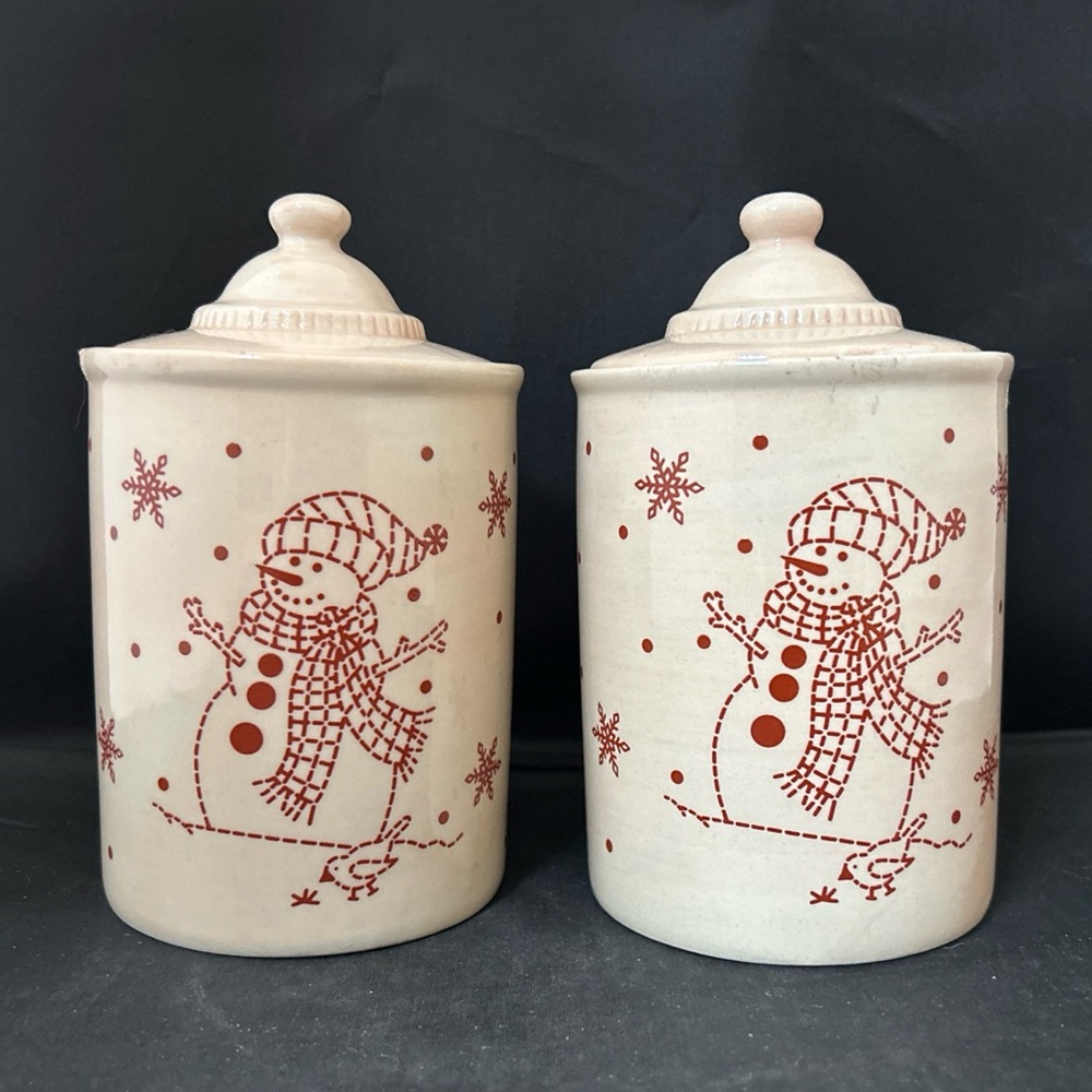 Set 2 LTD Commodities Ceramic Christmas Snowman Storage Candy Jar Canister